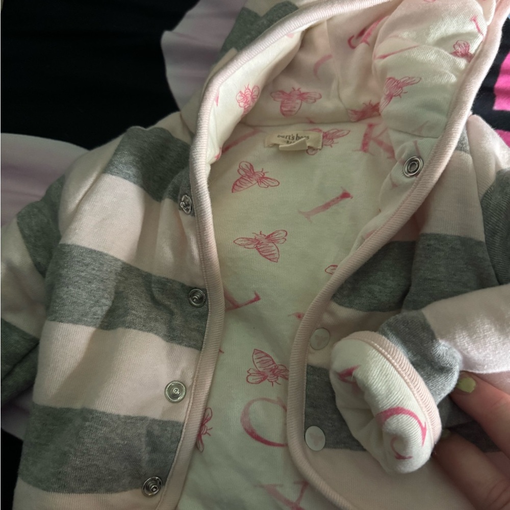 Burt's Bees White Baby Hoodie with Pink Bee Print
